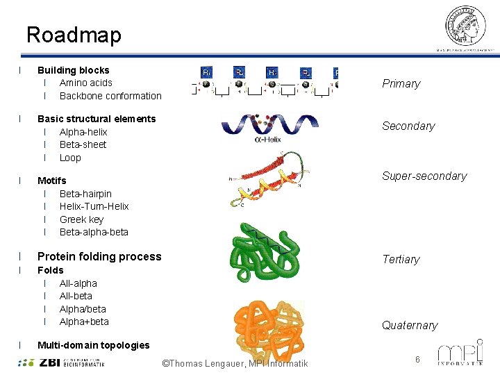 Roadmap l Building blocks l Amino acids l Backbone conformation l Basic structural elements