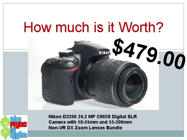 How much is it Worth? $479 . 00 Nikon D 3200 24. 2 MP