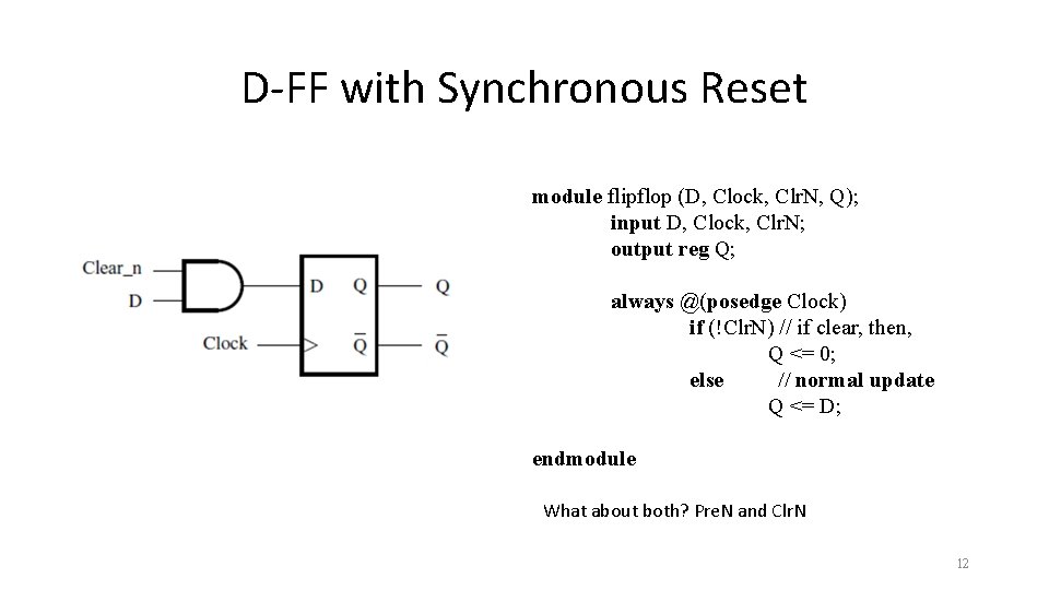 D-FF with Synchronous Reset module flipflop (D, Clock, Clr. N, Q); input D, Clock, D-FF with Synchronous Reset module flipflop (D, Clock, Clr. N, Q); input D, Clock,