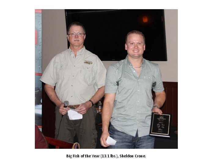 Big Fish of the Year (13. 1 lbs. ), Sheldon Crone. Big Fish of the Year (13. 1 lbs. ), Sheldon Crone.