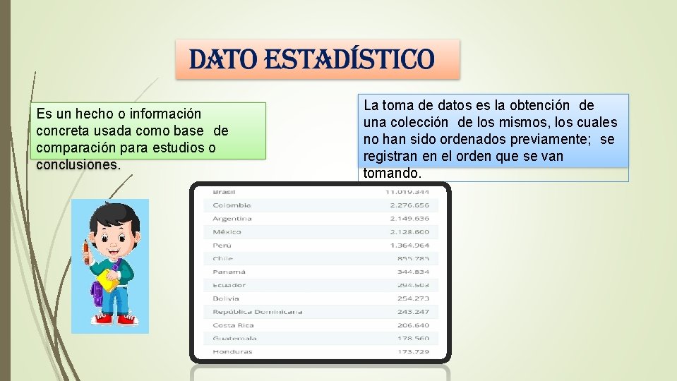 Es un hecho o información concreta usada como base de comparación para estudios o