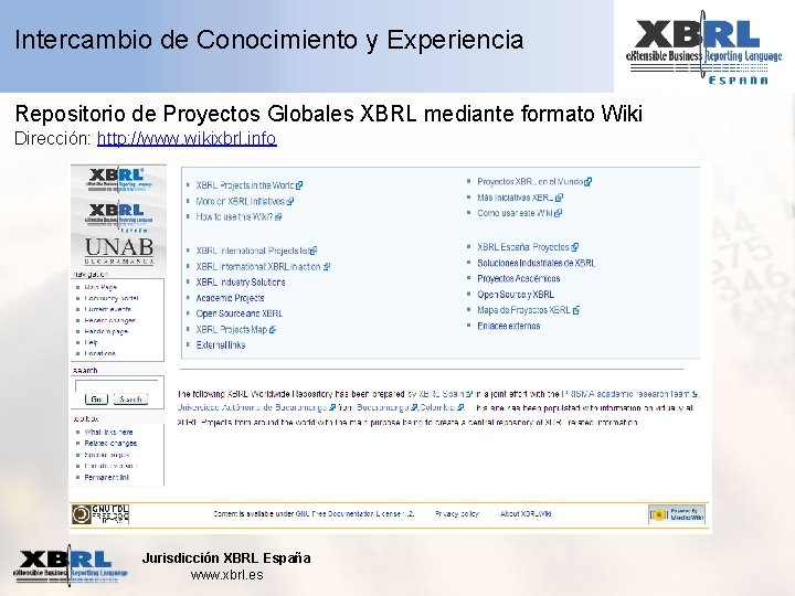Intercambio de Conocimiento y Experiencia Repositorio de Proyectos Globales XBRL mediante formato Wiki Dirección: