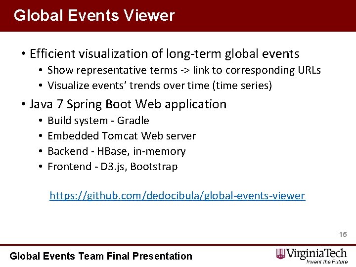 Global Events Viewer • Efficient visualization of long-term global events • Show representative terms