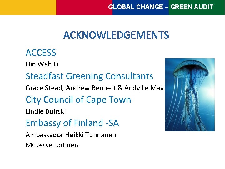 GLOBAL CHANGE – GREEN AUDIT ACKNOWLEDGEMENTS ACCESS Hin Wah Li Steadfast Greening Consultants Grace