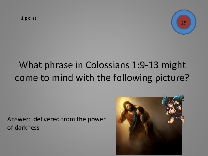 1 point 25 What phrase in Colossians 1: 9 -13 might come to mind