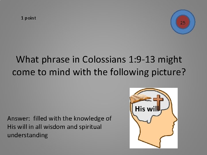 1 point 25 What phrase in Colossians 1: 9 -13 might come to mind