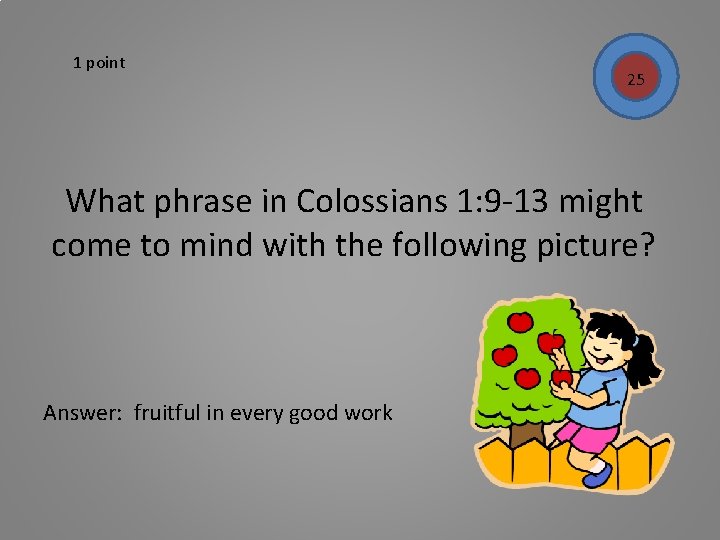 1 point 25 What phrase in Colossians 1: 9 -13 might come to mind