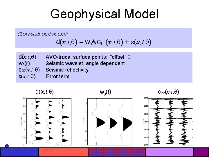 Geophysical Model Convolutional model: d(x, t, ) = w t cpp(x, t, ) +