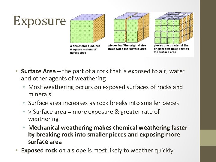 Exposure • Surface Area – the part of a rock that is exposed to