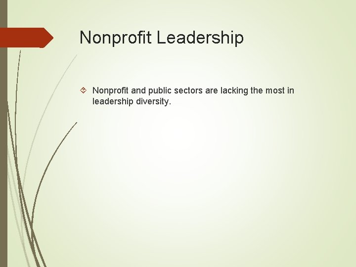 Nonprofit Leadership Nonprofit and public sectors are lacking the most in leadership diversity. 