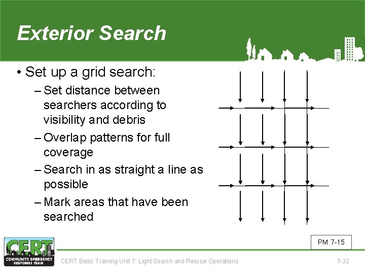 Exterior Search • Set up a grid search: ‒ Set distance between searchers according