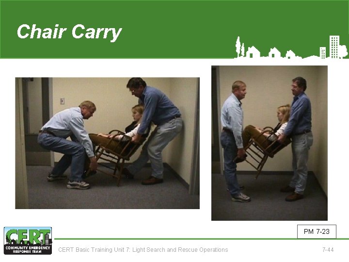 Chair Carry PM 7 -23 CERT Basic Training Unit 7: Light Search and Rescue