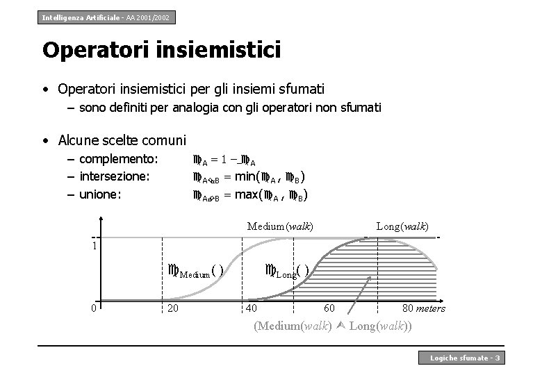 Intelligenza Artificiale - AA 2001/2002 Operatori insiemistici • Operatori insiemistici per gli insiemi sfumati