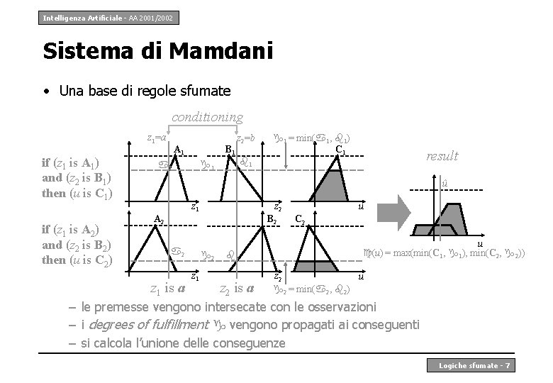 Intelligenza Artificiale - AA 2001/2002 Sistema di Mamdani • Una base di regole sfumate