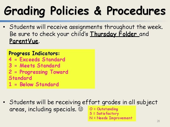 Grading Policies & Procedures • Students will receive assignments throughout the week. Be sure