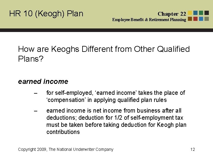 HR 10 (Keogh) Plan Chapter 22 Employee Benefit & Retirement Planning How are Keoghs