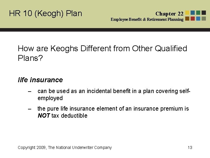 HR 10 (Keogh) Plan Chapter 22 Employee Benefit & Retirement Planning How are Keoghs