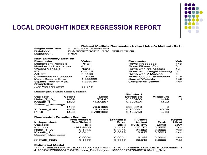 LOCAL DROUGHT INDEX REGRESSION REPORT 