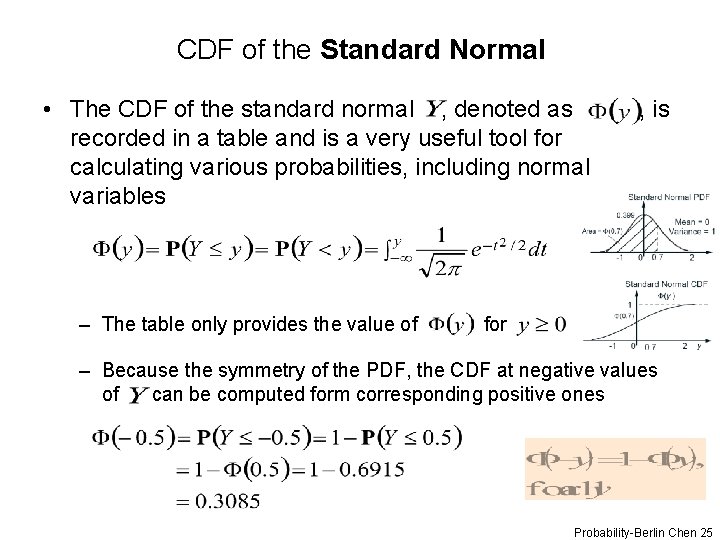 CDF of the Standard Normal • The CDF of the standard normal , denoted