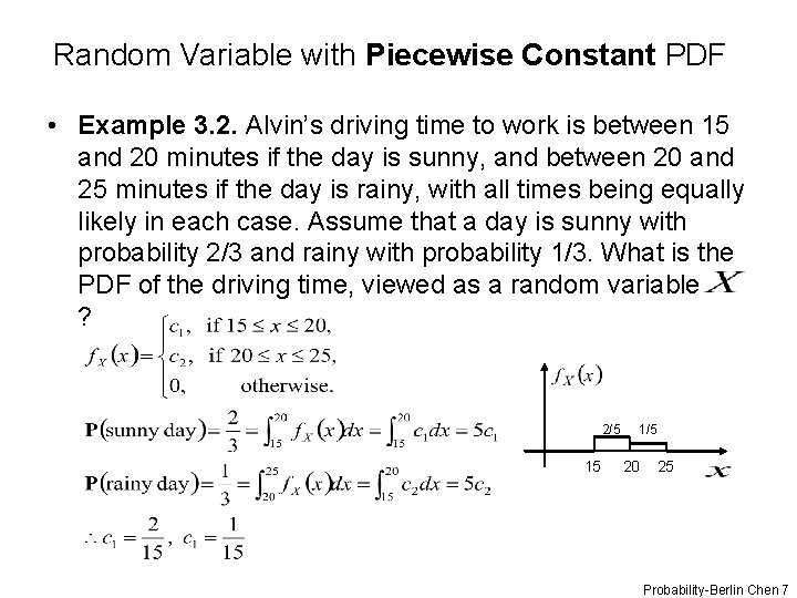 Random Variable with Piecewise Constant PDF • Example 3. 2. Alvin’s driving time to