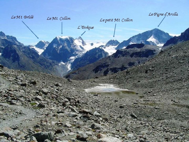 Le Mt. Brûlé Le Pigne d’Arolla Le Mt. Collon Le petit Mt. Collon L’Evêque