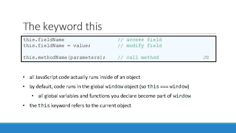 The keyword this. field. Name = value; // access field // modify field this. The keyword this. field. Name = value; // access field // modify field this.
