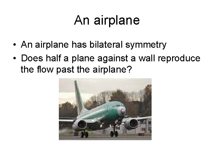 An airplane • An airplane has bilateral symmetry • Does half a plane against