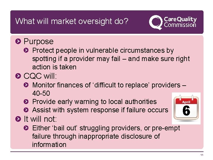 What will market oversight do? Purpose Protect people in vulnerable circumstances by spotting if