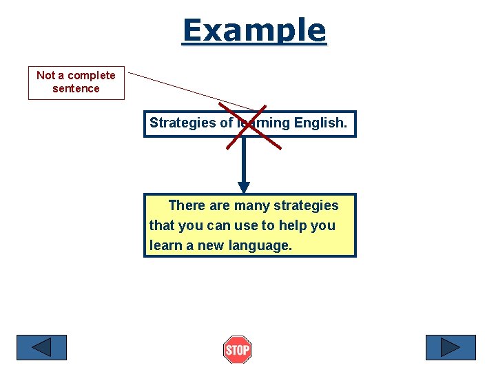 Example Not a complete sentence Strategies of learning English. There are many strategies that