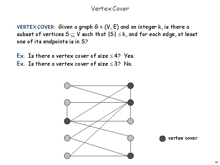 Vertex Cover VERTEX COVER: Given a graph G = (V, E) and an integer