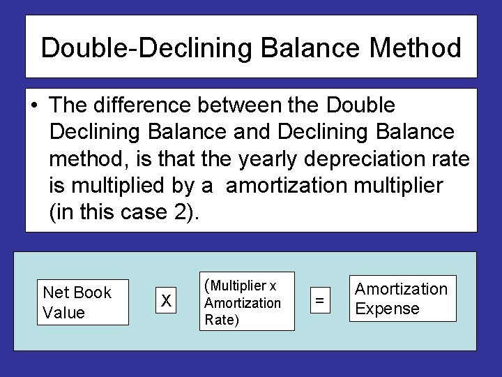 Double-Declining Balance Method • The difference between the Double Declining Balance and Declining Balance