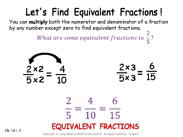 You can multiply both the numerator and denominator of a fraction by any number You can multiply both the numerator and denominator of a fraction by any number
