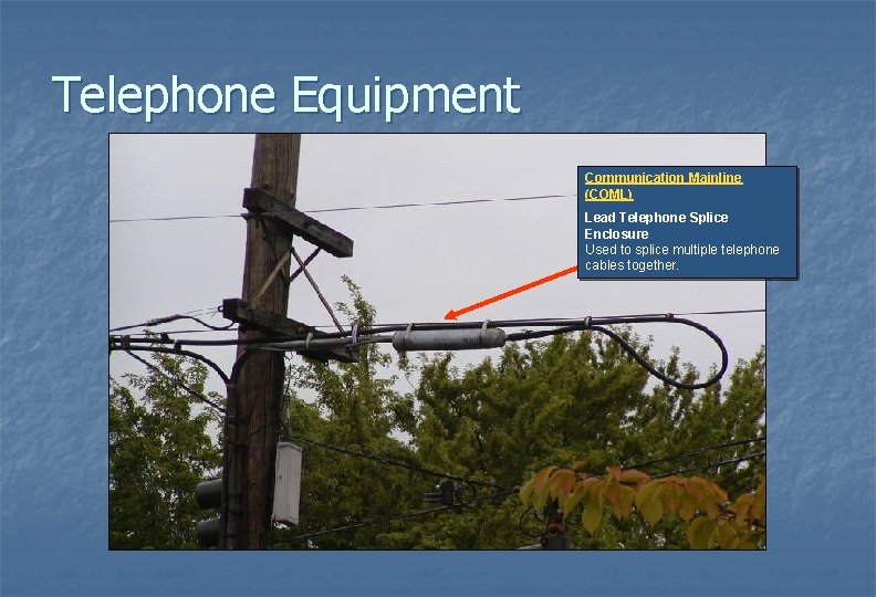 Telephone Equipment Communication Mainline (COML) Lead Telephone Splice Enclosure Used to splice multiple telephone