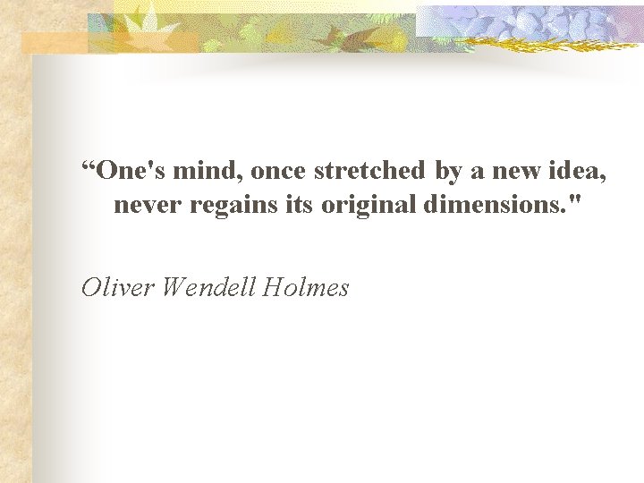 “One's mind, once stretched by a new idea, never regains its original dimensions. "