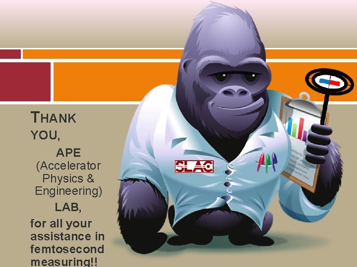 THANK YOU, APE (Accelerator Physics & Engineering) LAB, for all your assistance in femtosecond