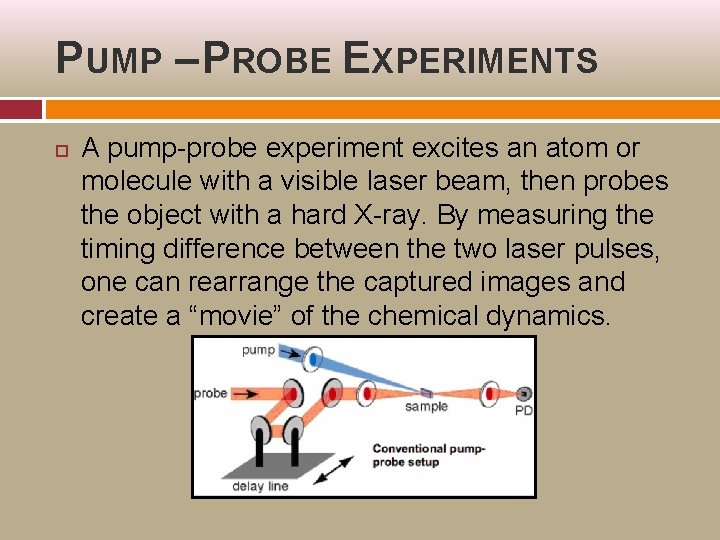 PUMP – PROBE EXPERIMENTS A pump-probe experiment excites an atom or molecule with a
