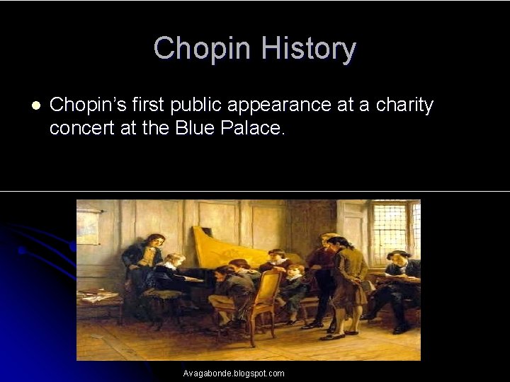 Chopin History l Chopin’s first public appearance at a charity concert at the Blue