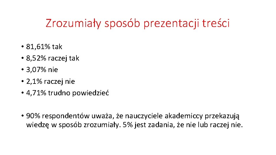 Zrozumiały sposób prezentacji treści • 81, 61% tak • 8, 52% raczej tak •