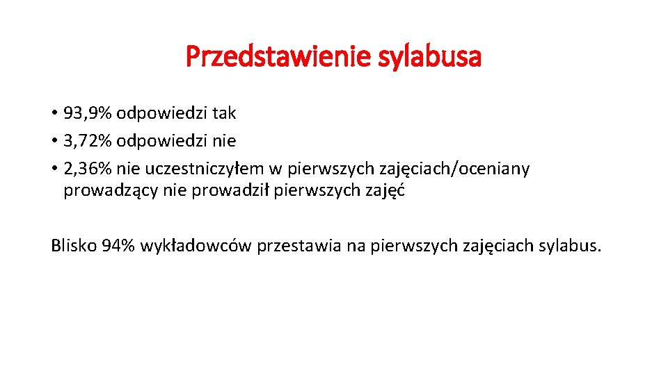 Przedstawienie sylabusa • 93, 9% odpowiedzi tak • 3, 72% odpowiedzi nie • 2,