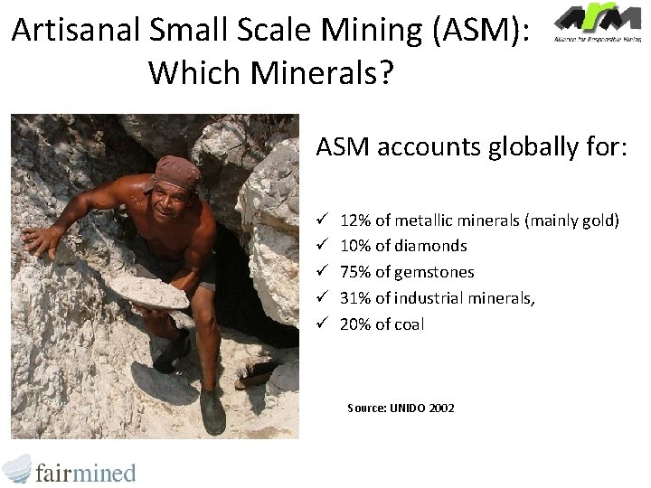 Artisanal Small Scale Mining (ASM): Which Minerals? ASM accounts globally for: ü ü ü