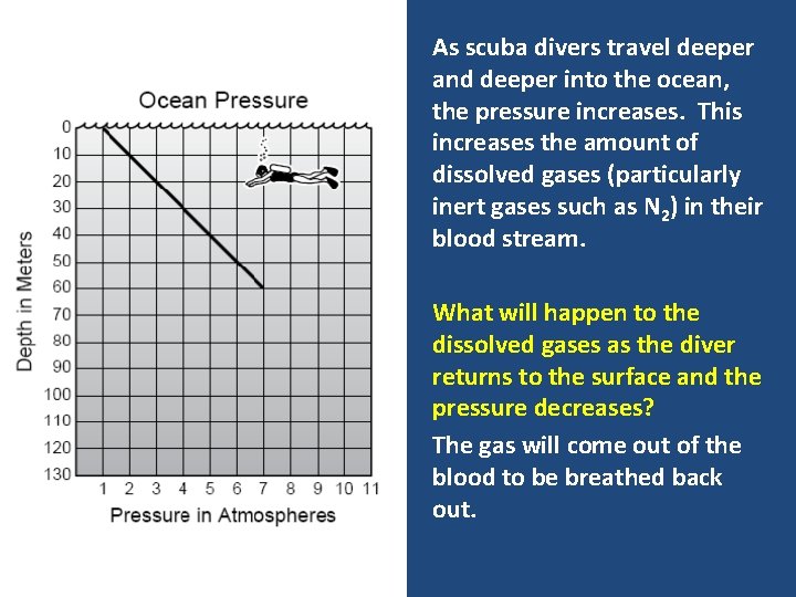 As scuba divers travel deeper and deeper into the ocean, the pressure increases. This