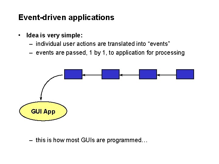 Event-driven applications • Idea is very simple: – individual user actions are translated into Event-driven applications • Idea is very simple: – individual user actions are translated into