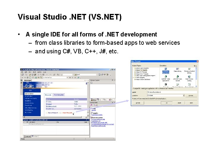 Visual Studio. NET (VS. NET) • A single IDE for all forms of. NET Visual Studio. NET (VS. NET) • A single IDE for all forms of. NET