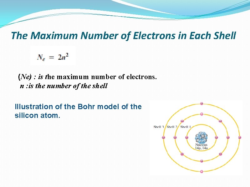 The Maximum Number of Electrons in Each Shell (Ne) : is the maximum number