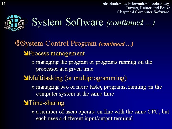 11 Introduction to Information Technology Turban, Rainer and Potter Chapter 4 Computer Software System