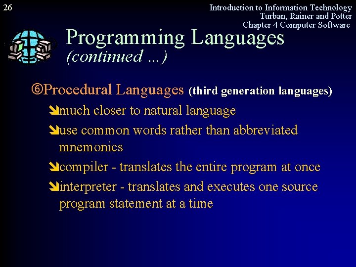 26 Introduction to Information Technology Turban, Rainer and Potter Chapter 4 Computer Software Programming