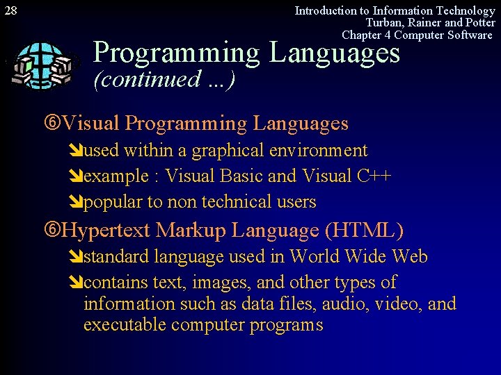 28 Introduction to Information Technology Turban, Rainer and Potter Chapter 4 Computer Software Programming