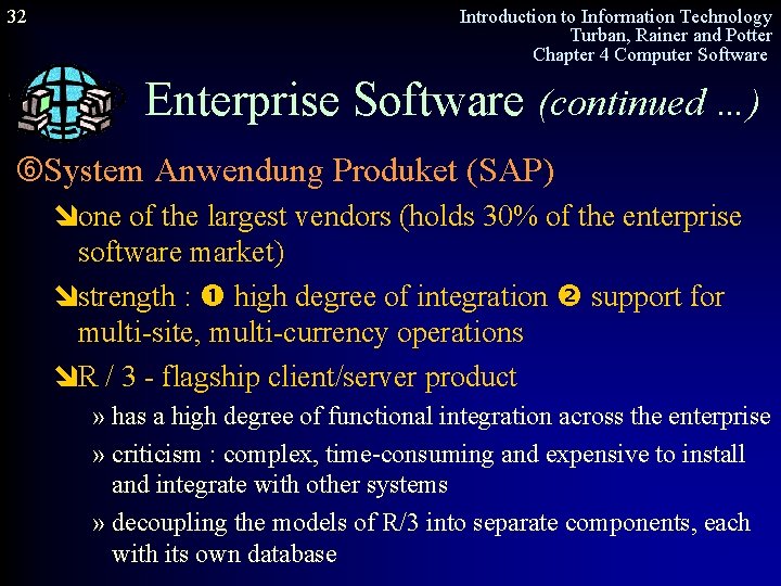32 Introduction to Information Technology Turban, Rainer and Potter Chapter 4 Computer Software Enterprise