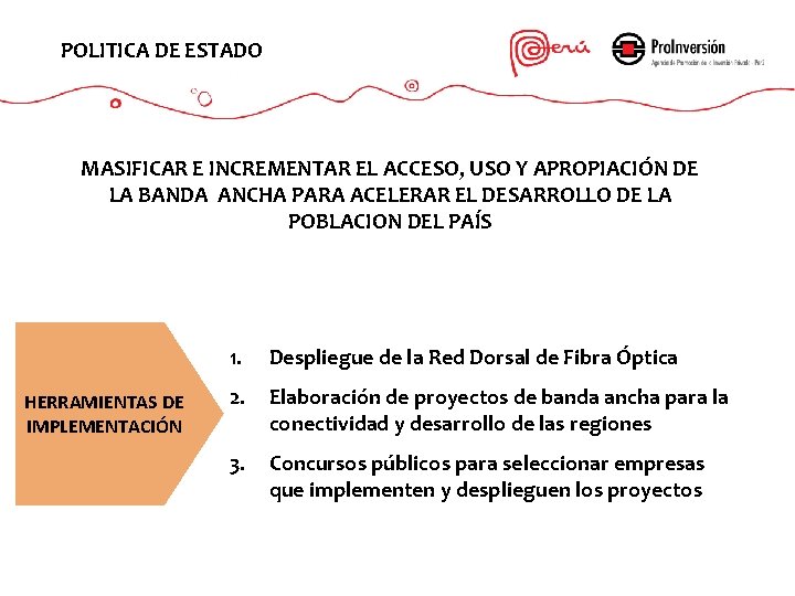 POLITICA DE ESTADO MASIFICAR E INCREMENTAR EL ACCESO, USO Y APROPIACIÓN DE LA BANDA