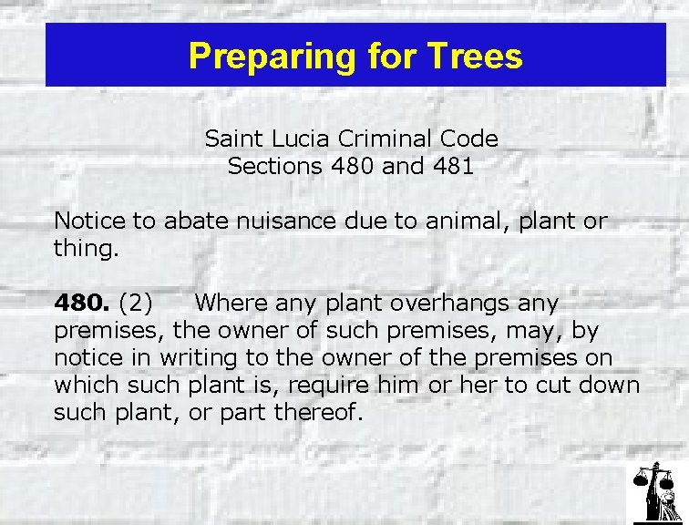 Preparing for Trees Saint Lucia Criminal Code Sections 480 and 481 Notice to abate